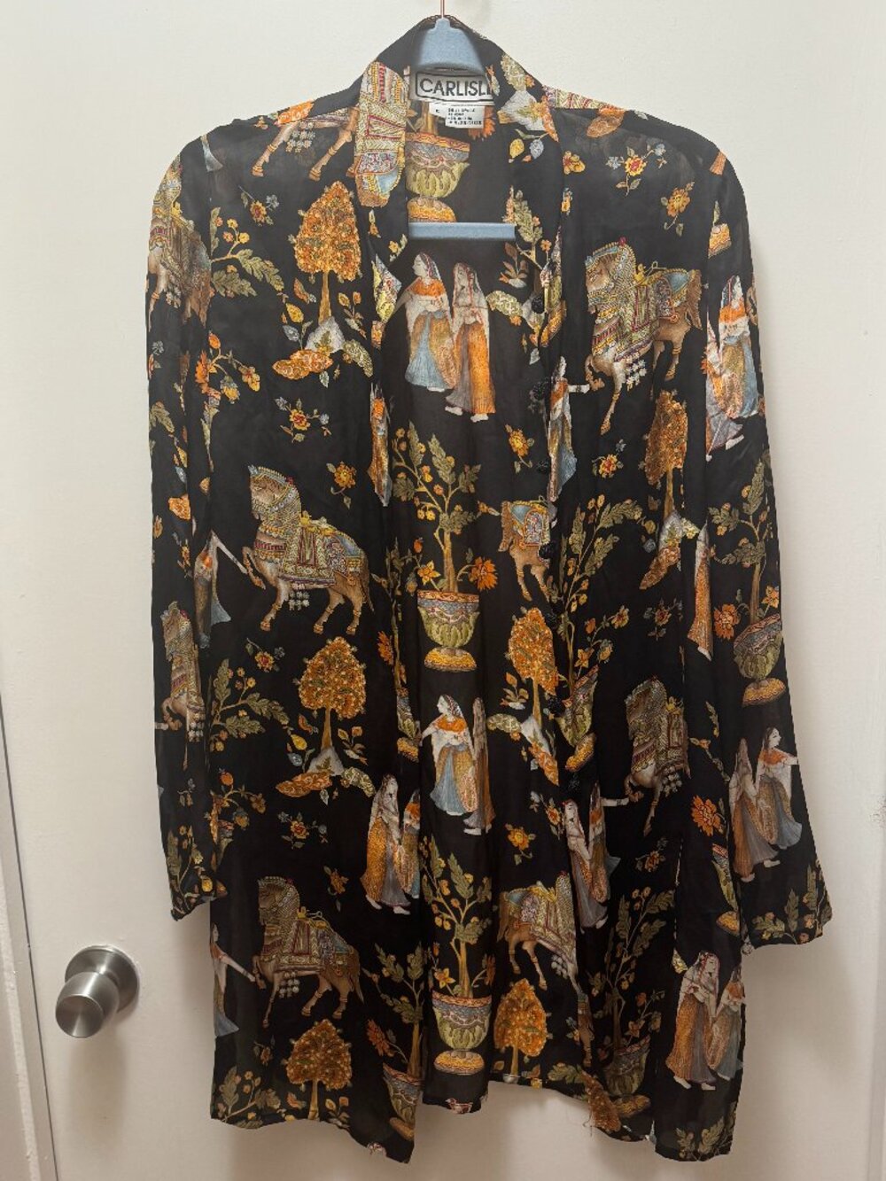 100% Silk Vintage Carlisle long sleeve button-up tunic blouse Sz 6